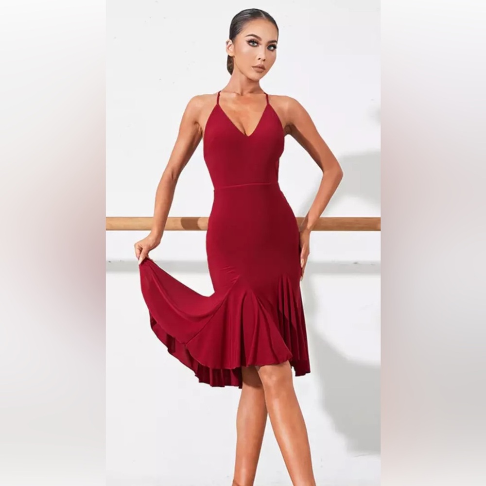 Women’s Milk Silk Strapless Backless Red Dance Dress S from Dance and Sway